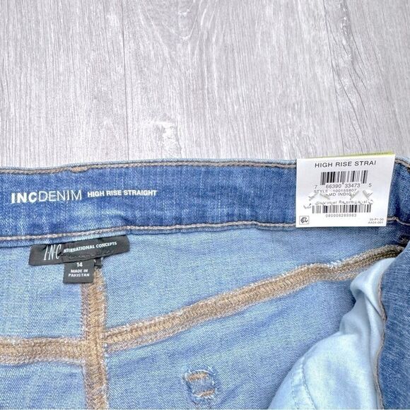 INC Women's High Waist Distressed Straight Leg Jeans 14/32 - Picture 3 of 5